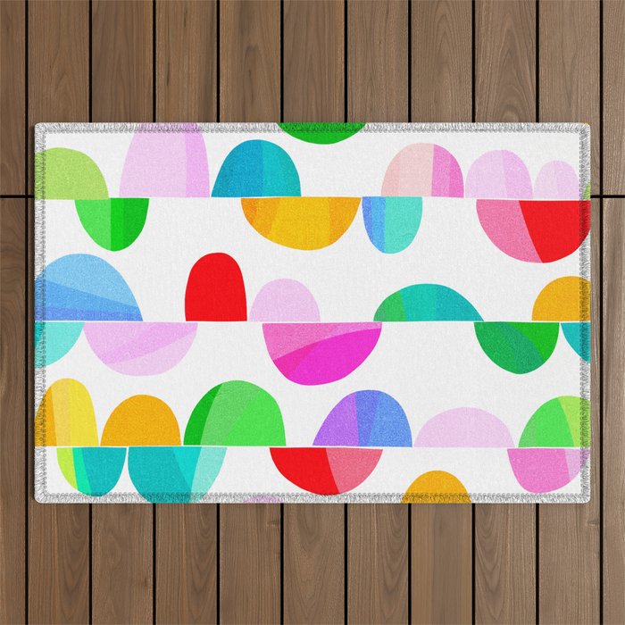 Mid Century Abstract cut-out Pebbles 1. Colourful Outdoor Rug Gallery Image 1