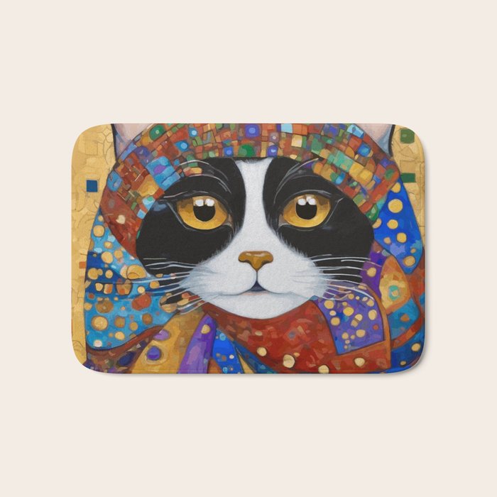 Gustav Klimt Cat with Colorful Scarf Bath Mat Gallery Image 1