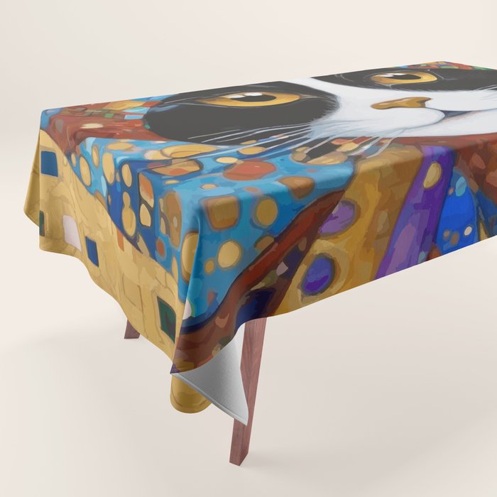Gustav Klimt Cat with Colorful Scarf Tablecloth Gallery Image 1