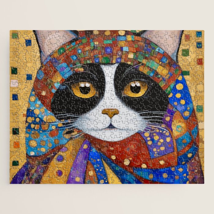 Gustav Klimt Cat with Colorful Scarf Jigsaw Puzzle Gallery Image 1