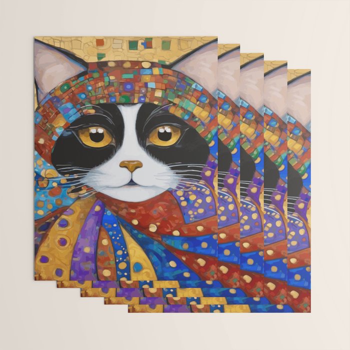 Gustav Klimt Cat with Colorful Scarf Wrapping Paper Gallery Image 3