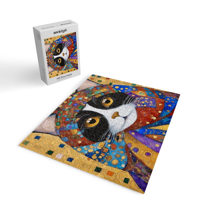 Gustav Klimt Cat with Colorful Scarf Jigsaw Puzzle Gallery Image 2