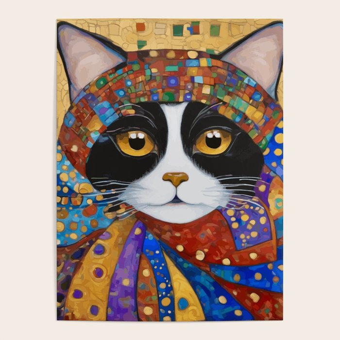 Gustav Klimt Cat with Colorful Scarf Poster Gallery Image 4