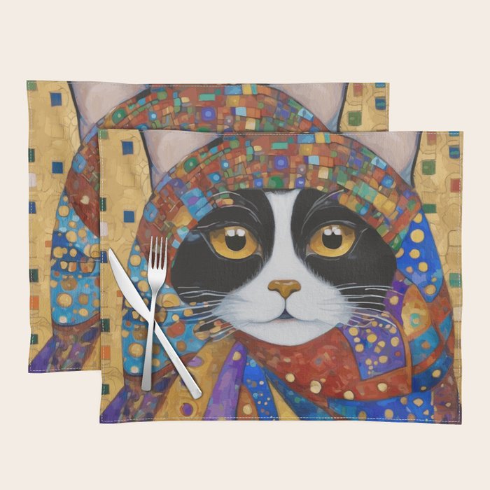 Gustav Klimt Cat with Colorful Scarf Placemat Gallery Image 1
