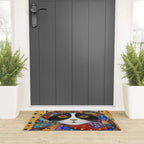 Gustav Klimt Cat with Colorful Scarf Welcome Mat Gallery Image 3