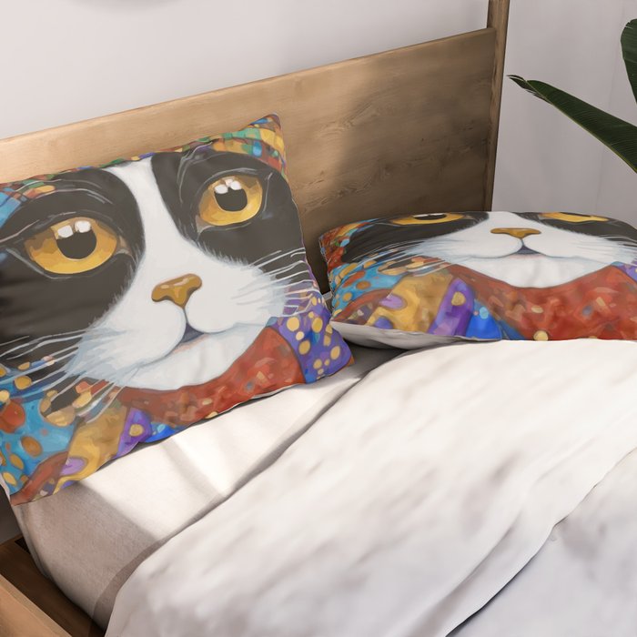 Gustav Klimt Cat with Colorful Scarf Pillow Sham Gallery Image 2