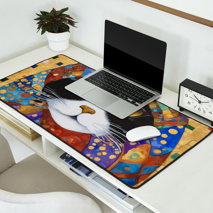 Gustav Klimt Cat with Colorful Scarf Desk Mat Gallery Image 2