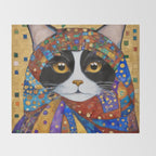 Gustav Klimt Cat with Colorful Scarf Throw Blanket Gallery Image 2