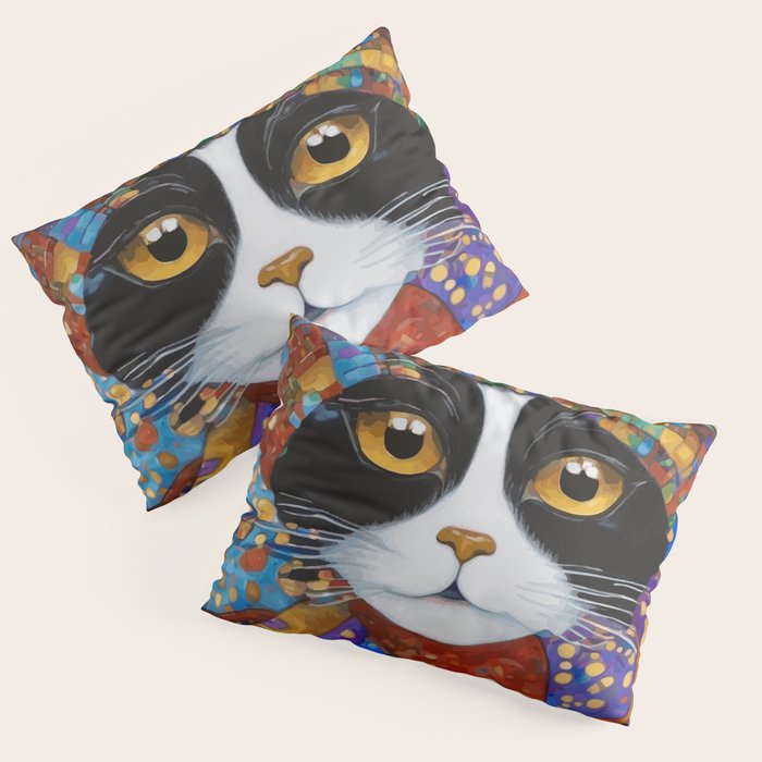 Gustav Klimt Cat with Colorful Scarf Pillow Sham Gallery Image 3