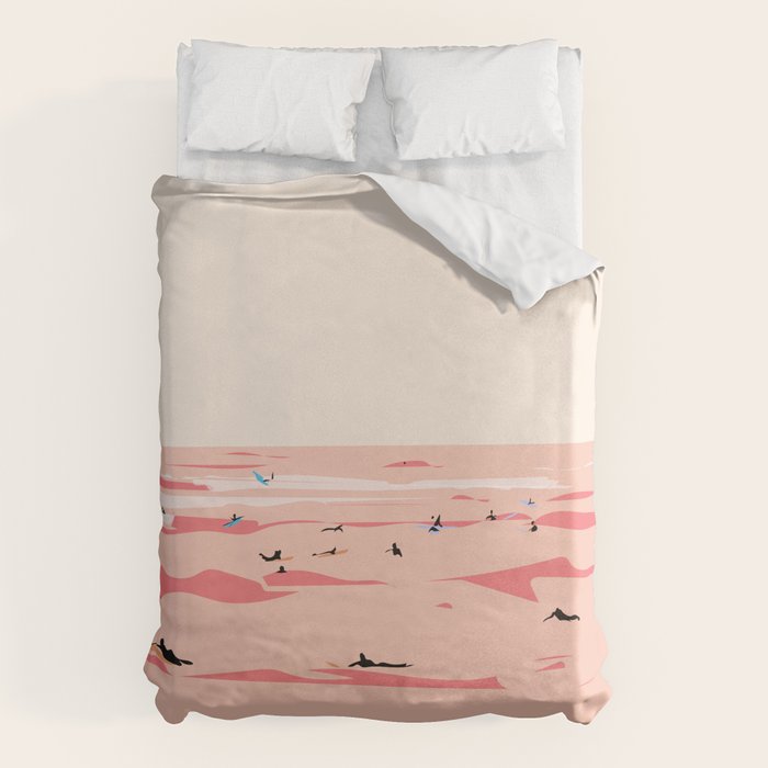 Sunset Tiny Surfers in Lima Duvet Cover Gallery Image 1