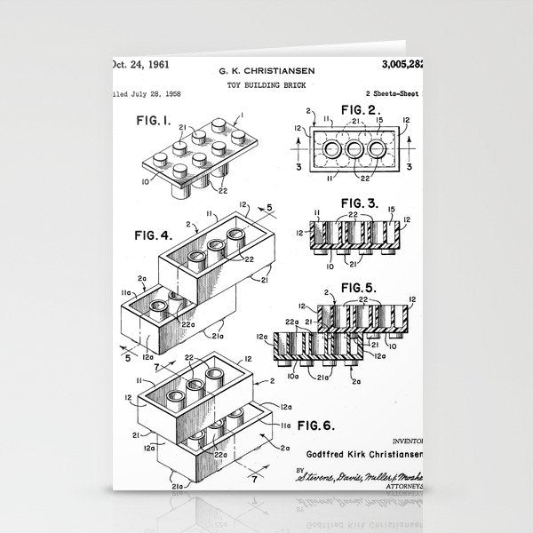 Legos Patent - Legos Brick Art - Black And White Stationery Card Gallery Image 1