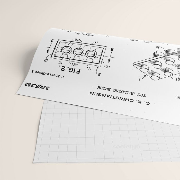 Legos Patent - Legos Brick Art - Black And White Wrapping Paper Gallery Image 2
