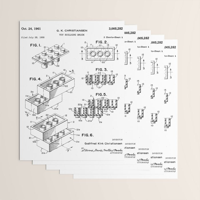 Legos Patent - Legos Brick Art - Black And White Wrapping Paper Gallery Image 3