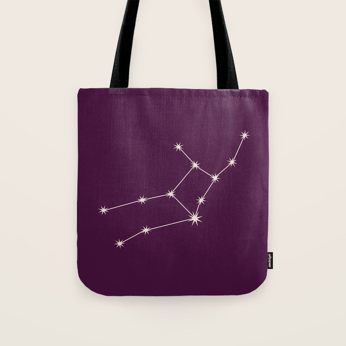 Virgo Zodiac Star Constellation Line Art Plum Purple Tote Bag Gallery Image 1