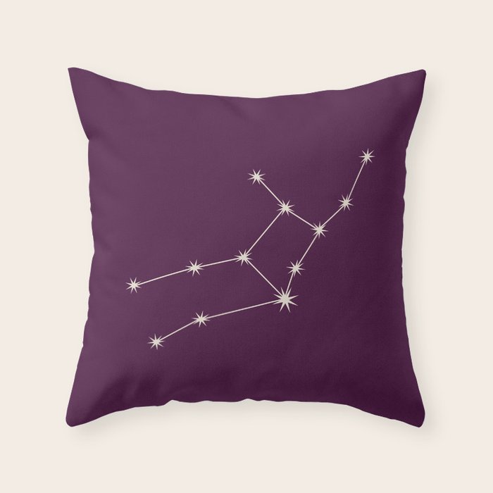 Virgo Zodiac Star Constellation Line Art Plum Purple Throw Pillow Gallery Image 6