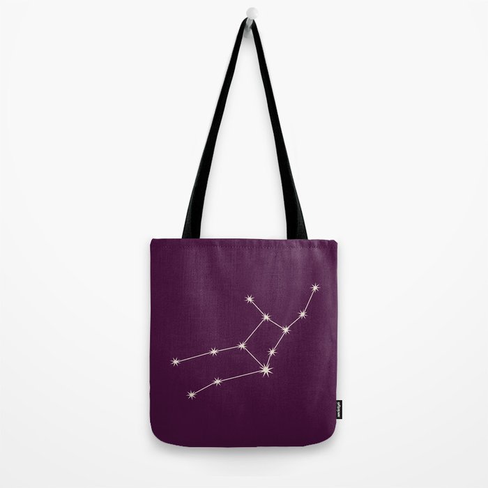 Virgo Zodiac Star Constellation Line Art Plum Purple Tote Bag Gallery Image 2