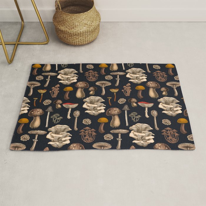Wild Mushrooms  on graphite black Rug Gallery Image 1