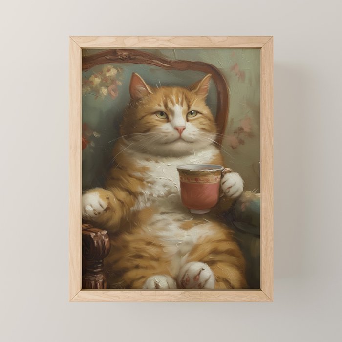 Tea Time Cat I Mini Art Print Gallery Image 1