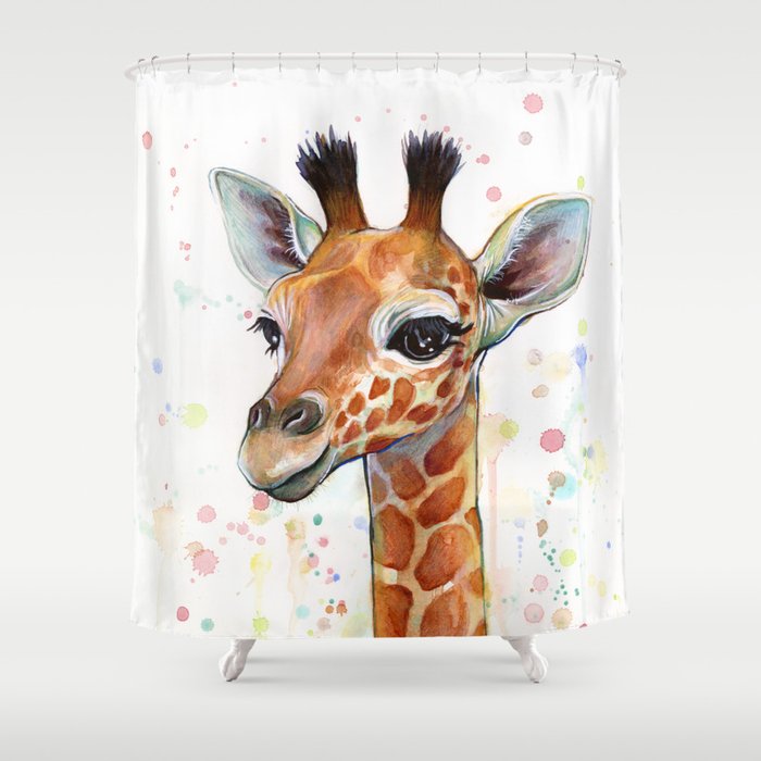 Giraffe Baby Watercolor Shower Curtain Gallery Image 1