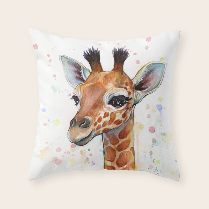 Giraffe Baby Watercolor Throw Pillow Gallery Image 1