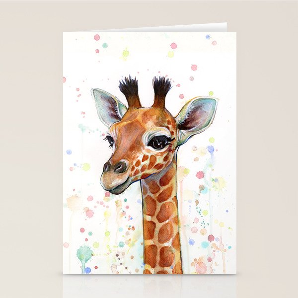 Giraffe Baby Watercolor Stationery Card Gallery Image 1