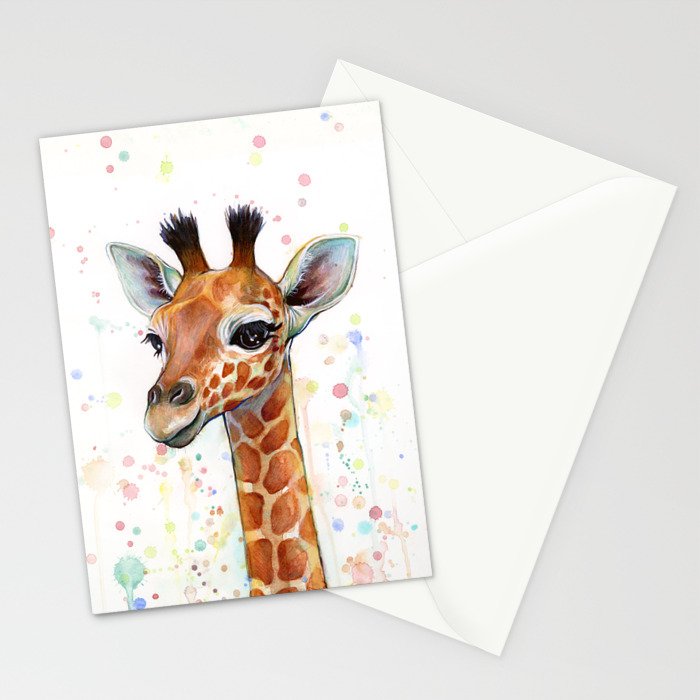 Giraffe Baby Watercolor Stationery Card Gallery Image 2