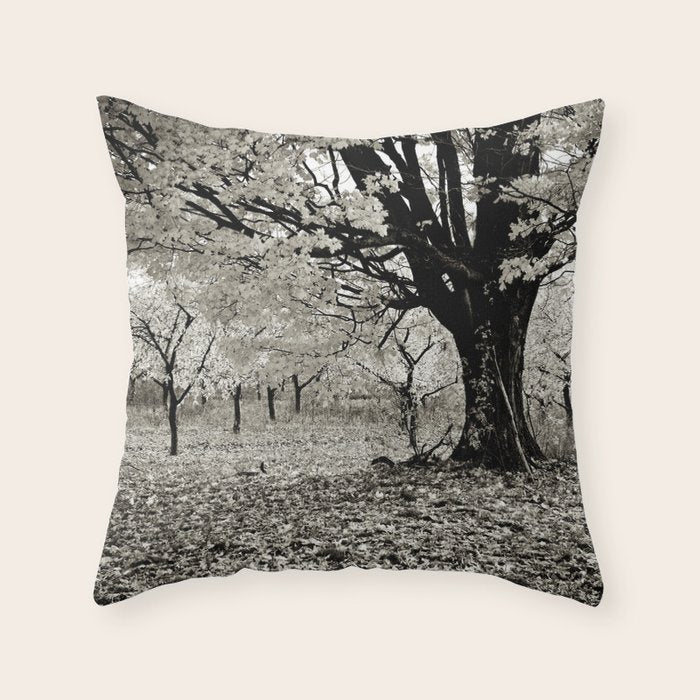 Wind and Leaves - B&W Throw Pillow Gallery Image 1