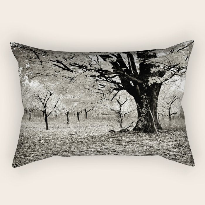 Wind and Leaves - B&W Rectangular Pillow Gallery Image 2
