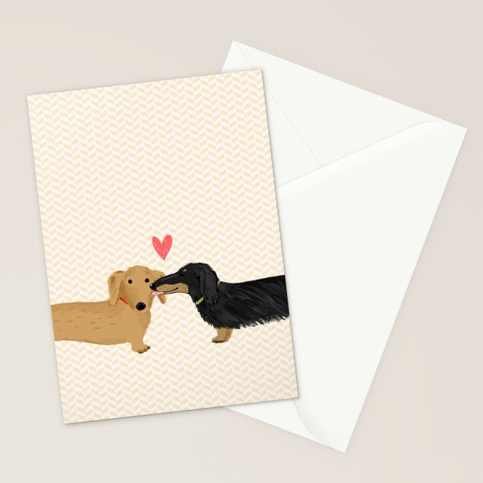 Cute Wiener Dogs with Heart | Dachshunds Love Stationery Card Gallery Image 2