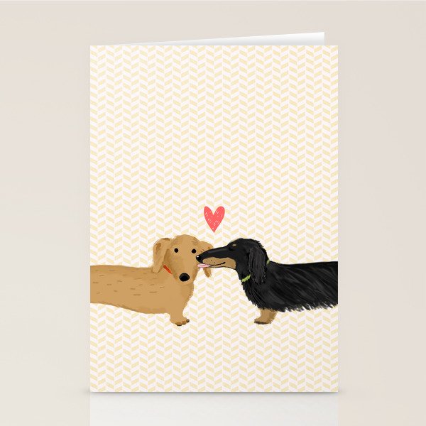 Cute Wiener Dogs with Heart | Dachshunds Love Stationery Card Gallery Image 1