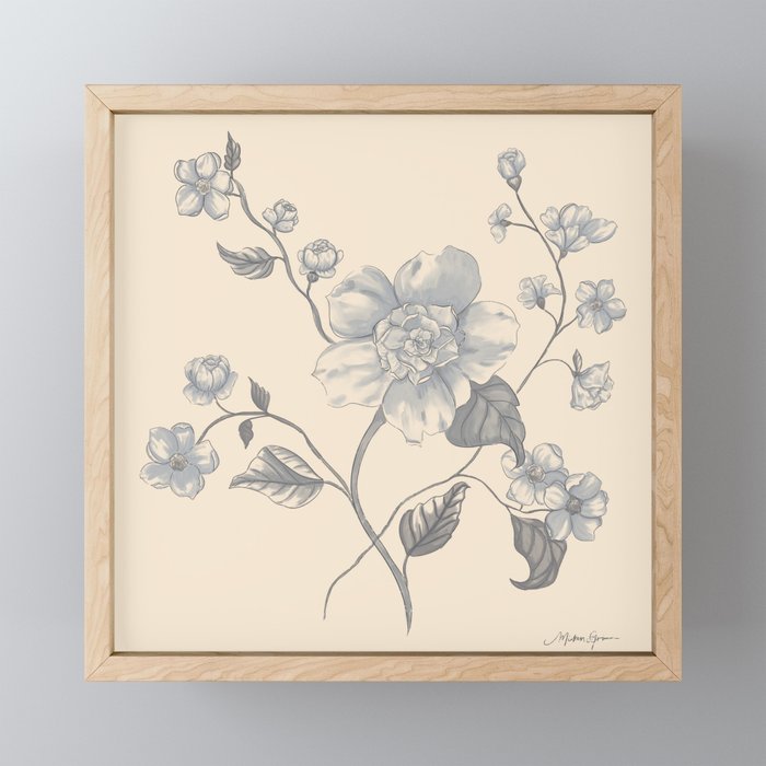 Vintage Blue Floral Mini Art Print Gallery Image 1