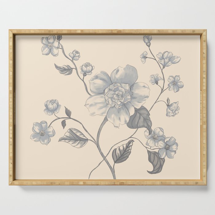 Vintage Blue Floral Serving Tray Gallery Image 1