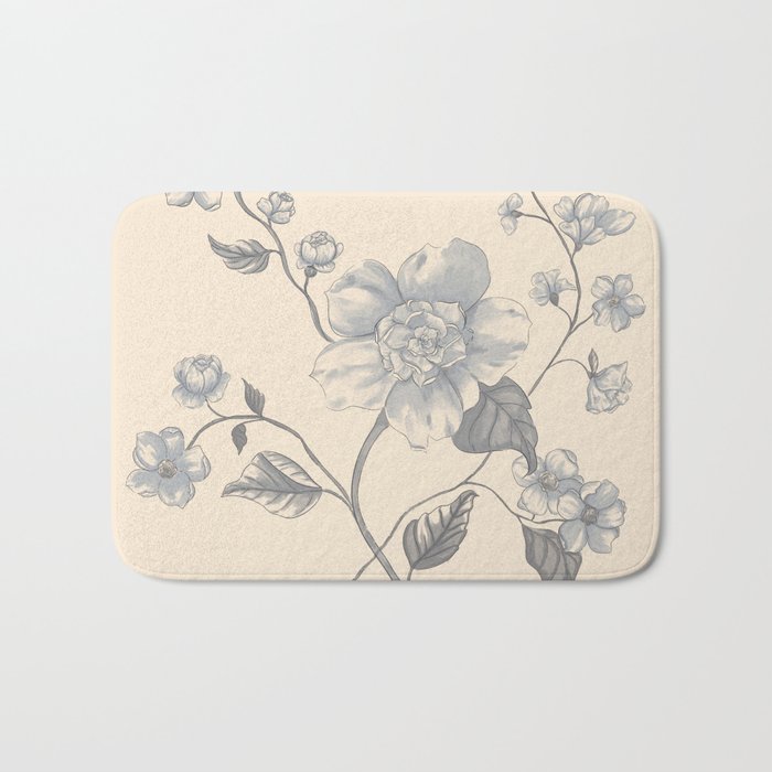 Vintage Blue Floral Bath Mat Gallery Image 1