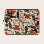 Whiskey & Lyrics Pattern Featuring A Pinup Girl Playing Guitar, Red Version Laptop Sleeve Gallery Image 1