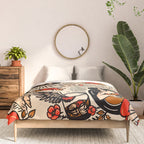 Whiskey & Lyrics Pattern Featuring A Pinup Girl Playing Guitar, Red Version Comforter Gallery Image 3