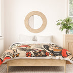 Whiskey & Lyrics Pattern Featuring A Pinup Girl Playing Guitar, Red Version Duvet Cover Gallery Image 3