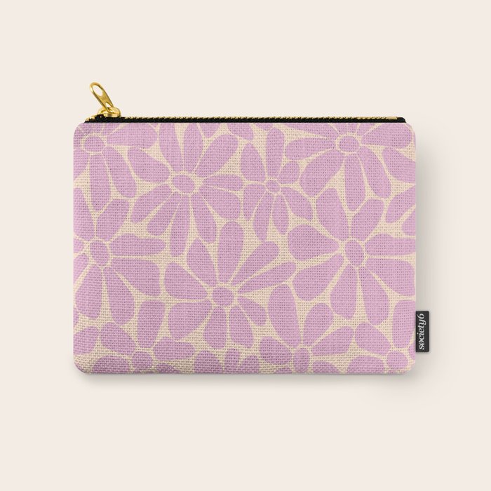 Retro Floral - Cream and Pink Carry All Pouch Gallery Image 1