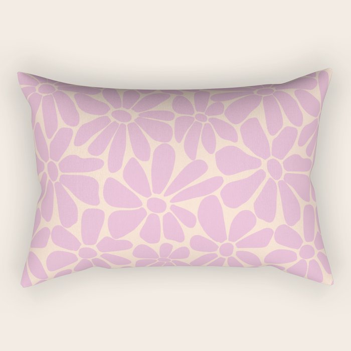 Retro Floral - Cream and Pink Rectangular Pillow Gallery Image 2