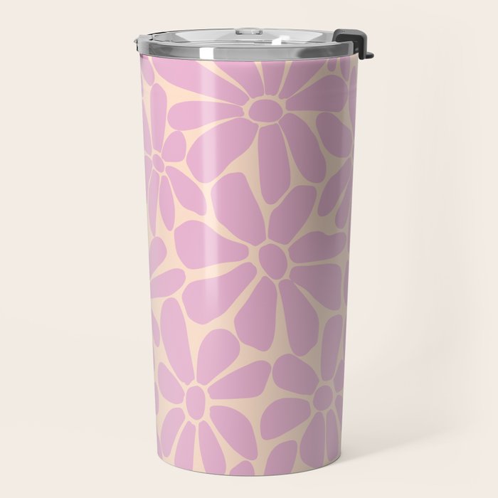 Retro Floral - Cream and Pink Travel Mug Gallery Image 2