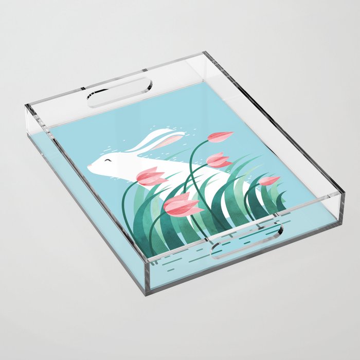 Rabbit Resting, Sky Blue Version Acrylic Tray Gallery Image 1