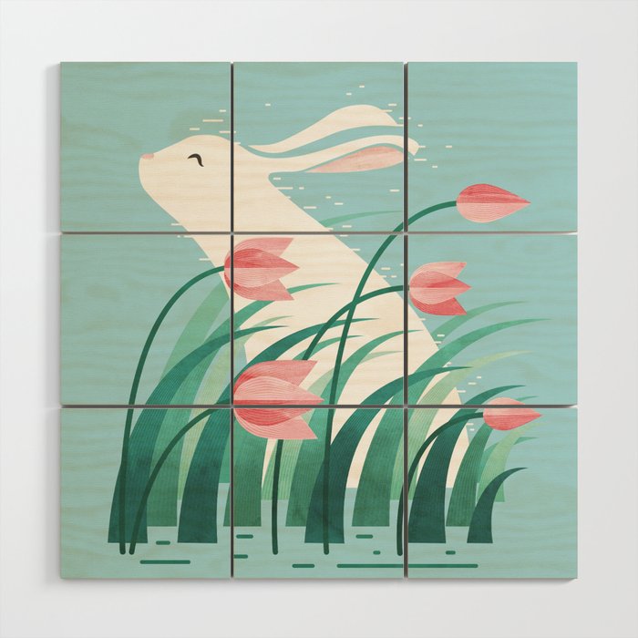 Rabbit Resting, Sky Blue Version Wood Wall Art Gallery Image 1