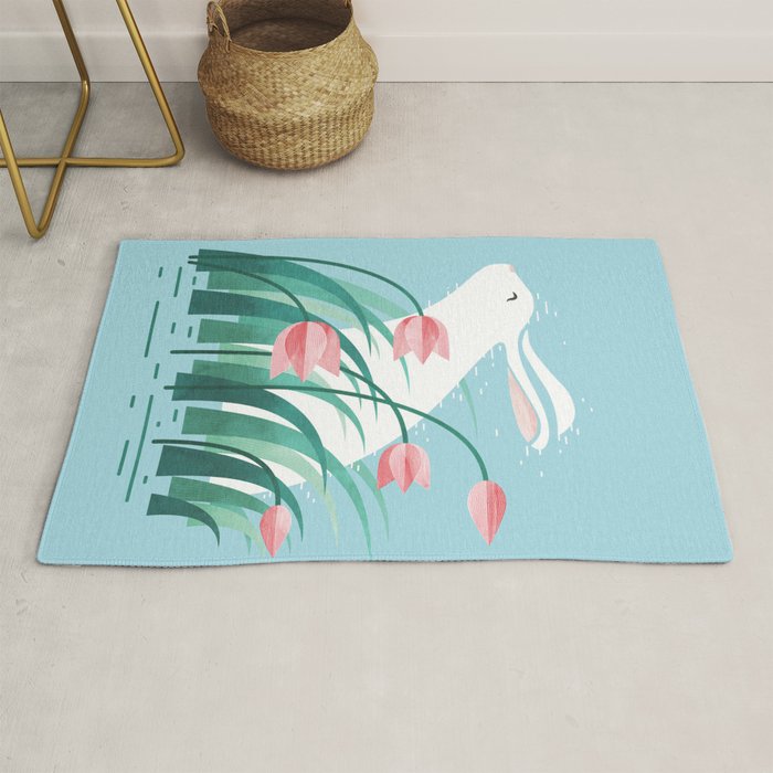 Rabbit Resting, Sky Blue Version Rug Gallery Image 1