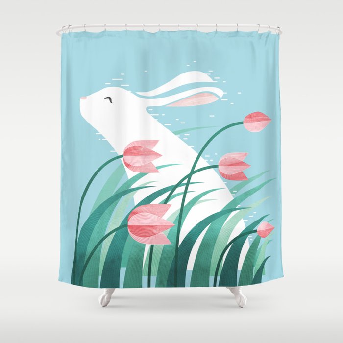 Rabbit Resting, Sky Blue Version Shower Curtain Gallery Image 1
