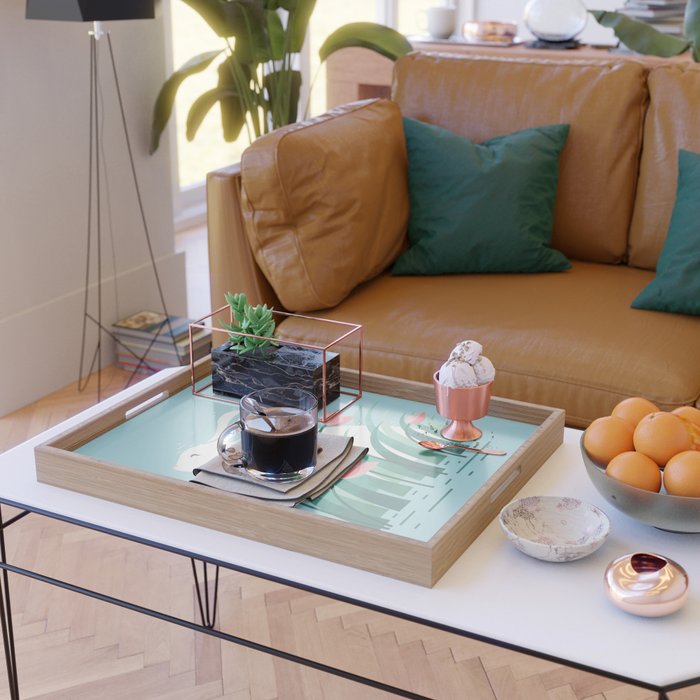 Rabbit Resting, Sky Blue Version Serving Tray Gallery Image 2