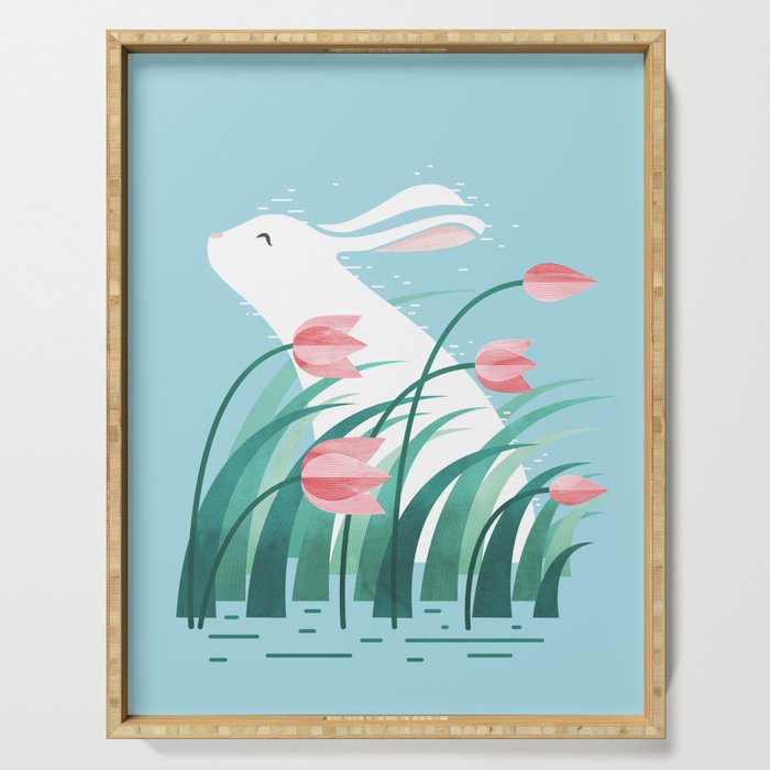 Rabbit Resting, Sky Blue Version Serving Tray Gallery Image 1