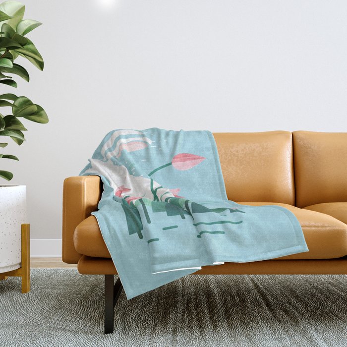 Rabbit Resting, Sky Blue Version Throw Blanket Gallery Image 1