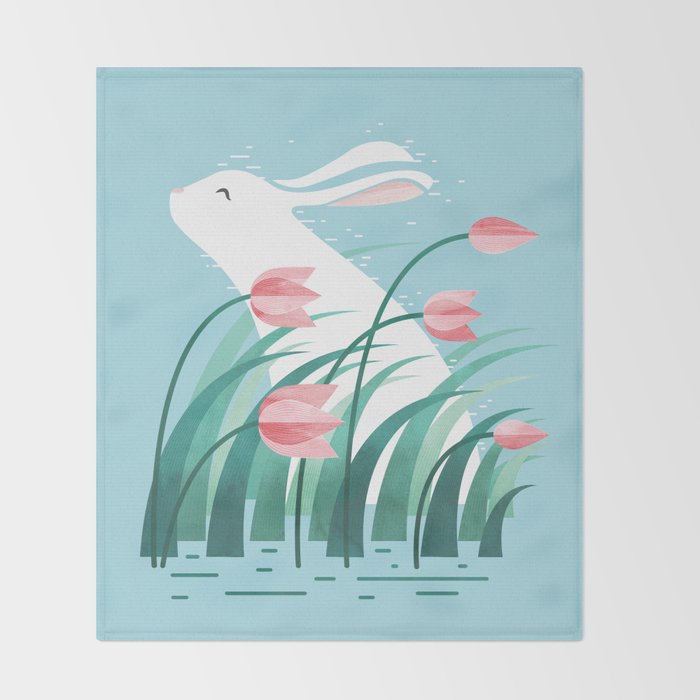 Rabbit Resting, Sky Blue Version Throw Blanket Gallery Image 2