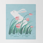 Rabbit Resting, Sky Blue Version Throw Blanket Gallery Image 2