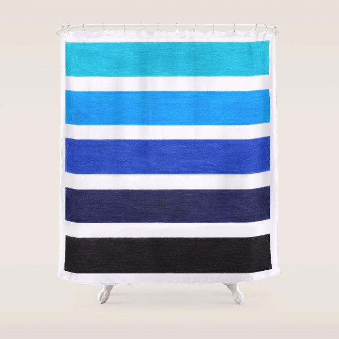 Colorful Blue Stripe Pattern Shower Curtain Gallery Image 1