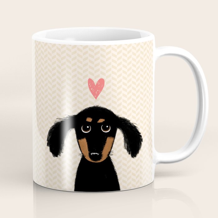 Dachshund Love | Cute Longhaired Black and Tan Wiener Dog Coffee Mug Gallery Image 1